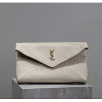 Best Price Saint Laurent Cassandre Large Envelope Pouch in Embossed Lambskin 769307 White 2025