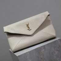 Best Price Saint Laurent Cassandre Large Envelope Pouch in Embossed Lambskin 769307 White 2025