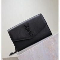 Big Discount Saint Laurent Uptown Chain Wallet in Grained Leather 607788 All Black 2025