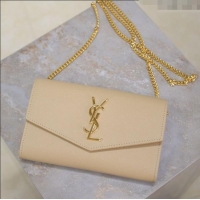 Trendy Design Saint Laurent Uptown Chain Wallet in Grained Leather 607788 Beige 2025