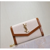 Famous Brand Saint Laurent Uptown Chain Wallet in Canvas and Leather 607788 Brown 2025