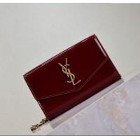 Super Quality Saint Laurent Uptown Chain Wallet in Patent Leather 607788 Dark Burgundy 2025