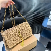 Promotional Saint Laurent Kate Medium Chain Bag in Straw with Tassel 0723 Khaki 2025