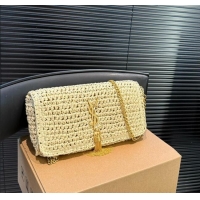Good Looking Saint Laurent Kate Medium Chain Bag in Straw with Tassel 0723 Beige 2025