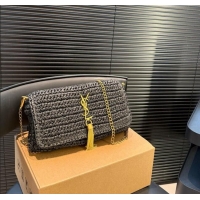 Big Discount Saint Laurent Kate Medium Chain Bag in Straw with Tassel 0723 Black 2025