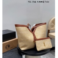 Most Popular Saint Laurent Y Tote Bag in Straw 817602 Beige/Brown 2025