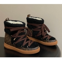 Cheap Price Louis Vuitton LV Cloud Lace-Up Ankle Boot Sneakers in Shearling and Monogram Canvas Black 1AIV15 1219091