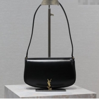 Top Quality Saint Laurent Mini Voltaire Half-Moon Shoulder Bag in Box Leather 779642 Black 2025