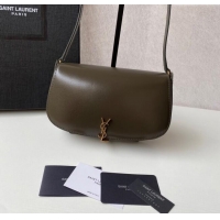 Best Price Saint Laurent Mini Voltaire Half-Moon Shoulder Bag in Box Leather 779642 Deep Musk 2025