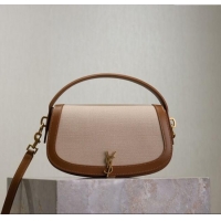 Best Price Saint Laurent Voltaire Bag in Box Leather Cotton Linen and Leather 7876710 Brown 2025