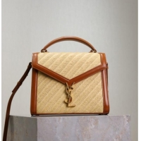 Best Price Saint Laurent Cassandra Top Handle Medium Bag in Straw-Like and Leather 578000 Brown 2025