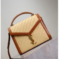 Best Price Saint Laurent Cassandra Top Handle Medium Bag in Straw-Like and Leather 578000 Brown 2025