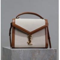 Best Quality Saint Laurent Cassandra Top Handle Medium Bag in Cotton Linen and Leather 578000 Brown 2025