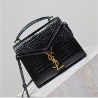 Luxury Discount Saint Laurent Cassandre Mini Bag in Crocodile Embossed Leather 602716 Black 2025