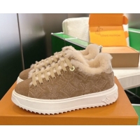 Big Discount Louis Vuitton Time Out Sneakers in Monogram Embroidered Suede Light Brown 1AIDIC 1219095