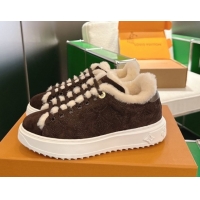 Purchase Louis Vuitton Time Out Sneakers in Monogram Embroidered Suede Chocolate Brown 2025 1AIDIC 1219098