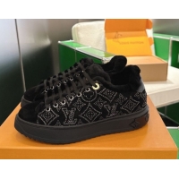 Low Cost Louis Vuitton Time Out Sneakers in Monogram Embroidered Suede Black 1AIDIC 1219099