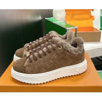 Stylish Louis Vuitton Time Out Sneakers in Monogram Embroidered Suede Dark Brown 1AIDIC 1219101
