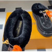 Top Grade Louis Vuitton Cortina Closed Mules 5cm in Suede and Wool Black 20251AITIN 1219105