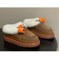 Sophisticated Louis Vuitton Cortina Closed Mules in Suede and Wool Brown 1AITIN 1219107