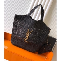 Famous Brand Saint Laurent Icare Tote Bag in Raffia Straw 772191 Black 2025