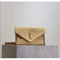 Good Product Saint Laurent Cassandre Chain Clutch in Raffia Straw 819271 Beige 2025
