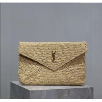 Top Design Saint Laurent Cassander Large Envelope Pouch in Rafia Straw 769307 Beige 2025