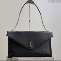Promotional Saint Laurent Cassander XXL Envelope Pouch On Chain in Grained Lambskin 841702 Black 2025