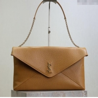 Unique Grade Saint Laurent Cassander XXL Envelope Pouch On Chain in Grained Lambskin 841702 Brown 2025