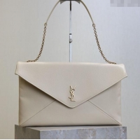 Popular Style Saint Laurent Cassander XXL Envelope Pouch On Chain in Grained Lambskin 841702 White 2025