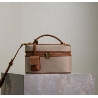 Inexpensive Saint Laurent Gaby Vanity Bag in Cotton Linen and Leather 766731 Brown 2025