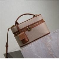 Inexpensive Saint Laurent Gaby Vanity Bag in Cotton Linen and Leather 766731 Brown 2025