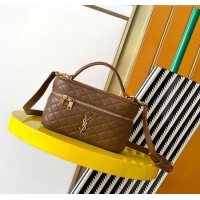 Best Quality Saint Laurent Gaby Vanity Bag in Quilted Lambskin Leather 766731 Brown 2025