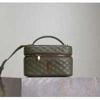 Top Quality Saint Laurent Gaby Vanity Bag in Quilted Lambskin 766731 Wheat Green 2025