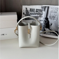 Good Product Saint Laurent LE 37 Mini Bucket Bag in Shiny Calfskin 765870 White 2025 Top Quality