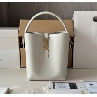 Famous Brand Saint Laurent Le 37 Small Bucket bag in Shiny Leather 749036 White 2025 Top Quality