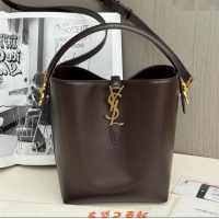 Luxury Cheap Saint Laurent Le 37 Small Bucket bag in Shiny Leather 749036 Coffee Red 2025 Top Quality