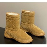 Shop Duplicate Dior DiorAlps Frost Ankle Boots in Cannage Suede and Wool Camel 1029005
