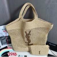 Discount Saint Laurent Icare Tote Bag in Raffia Straw 772191 Beige 2025 Top Quality