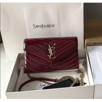 Famous Brand Saint Laurent Cassandre Matelasse Envelope Chain Wallet in Patent Leather 742920 Burgundy 2024 Top Quality