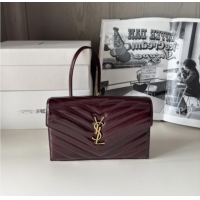 Inexpensive Saint Laurent Cassandre Matelasse Envelope Chain Wallet in Waxy Leather 742920 Burgundy 2024 Top Quality