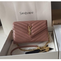 Discount Saint Laurent Cassandre Matelasse Envelope Chain Wallet in Lambskin 742920 Pink 2024 Top Quality
