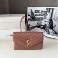 Discount Saint Laurent Cassandre Matelasse Envelope Chain Wallet in Lambskin 742920 Pink 2024 Top Quality