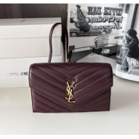 Best Quality Saint Laurent Cassandre Matelasse Envelope Chain Wallet in Lambskin 742920 Burgundy 2024