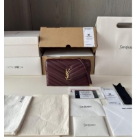 Best Quality Saint Laurent Cassandre Matelasse Envelope Chain Wallet in Lambskin 742920 Burgundy 2024