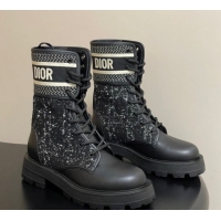 Top Grade Dior D-Major Ankle Boots 4.5cm in Black and White Cannage Tweed and Black Calfskin 1029008