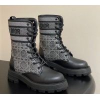 Best Product Dior D-Major Ankle Boots 4.5cm in Black Calfskin with Grey Embroidered Cannage Cotton 1029010