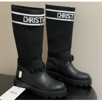 Pretty Style Dior D-Major High Boots in Black Calfskin with Black and White Technical Knit 1029011