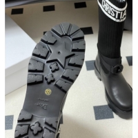 Pretty Style Dior D-Major High Boots in Black Calfskin with Black and White Technical Knit 1029011