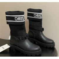 Good Quality Dior D-Major Ankle Boots in Black Calfskin with Black and White Technical Knit 1029012